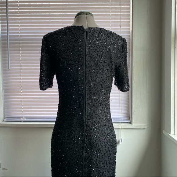 BRILLIANTE BY J.A. Vintage Black Beads Embroidered Silk Maxi Evening Gown Size S - Picture 3 of 15